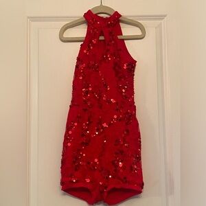 WEISSMAN,  IC style 64830, red sequins over lace dance romper. See photos.